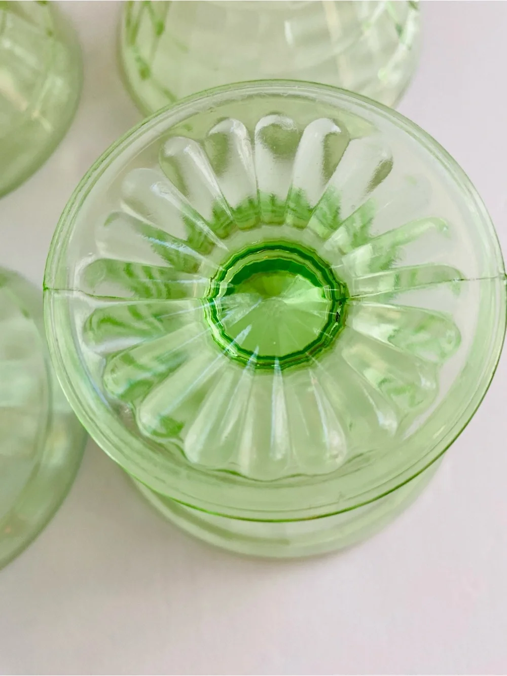 Anchor Hocking Green Depression Uranium Glass Sherbet Cup Green Dessert Set of 4